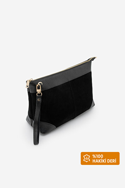 Marjin Women's Genuine Leather Clutch Portfolio Handbag Endoz Black Suede