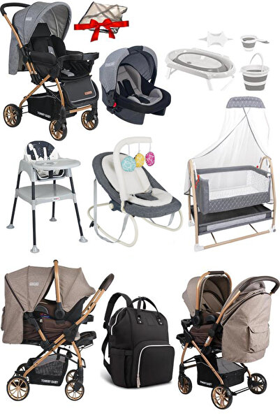 Tommybaby 11 Parça Çeyiz Seti Bebek Arabası,Puset,Anne Yanı Beşik,Anakucağı,M...