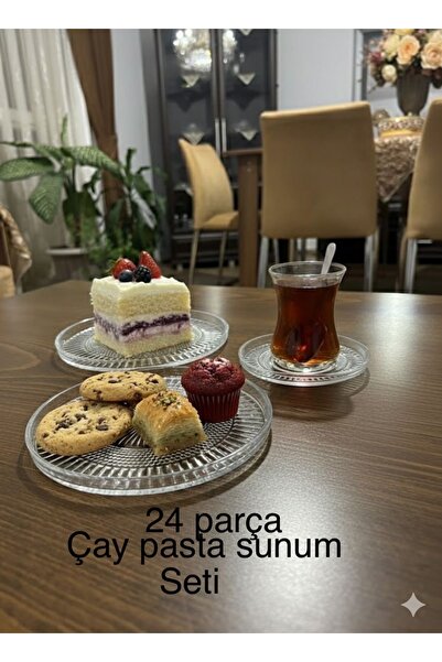 DİBA AVM 24 Parça 6 Kişilik cam pasta tabağı sunum seti 24 Parça 6 Kişilik ca...