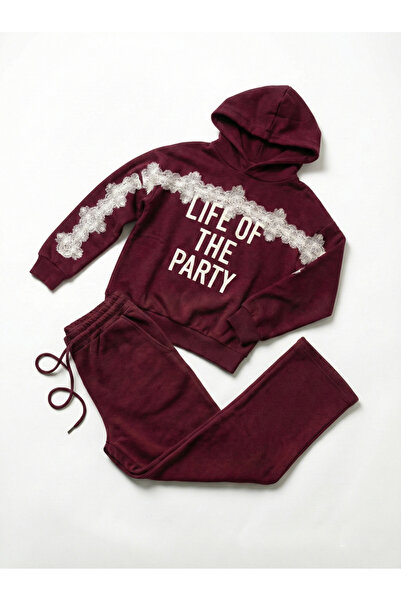 HayKids Girl's Sweatshirt Burgundy Hooded Thick Tracksuit Top and Bottom Set ...