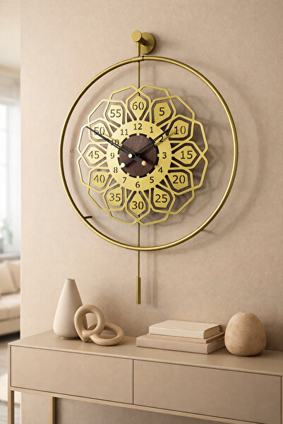Wallover Design Büyük Boy Flow Gold Duvar Saati Sessiz Quartz Mekanizma 50x75...