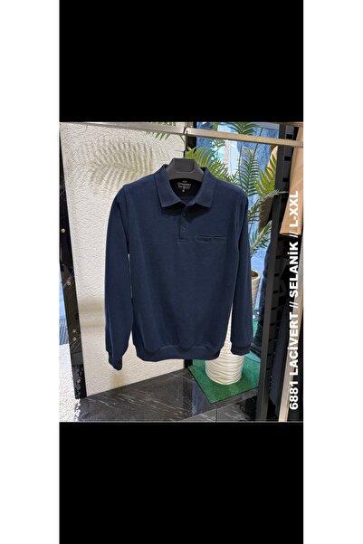 Cinar erkek giyim Men's Single-Pocket Sweater with a Collar Made of Thessalon...