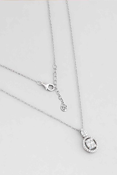 So CHIC... Parlak Baget 18 Ayar Beyaz Altın Kaplama 45 Cm Gümüş Minimal Kolye
