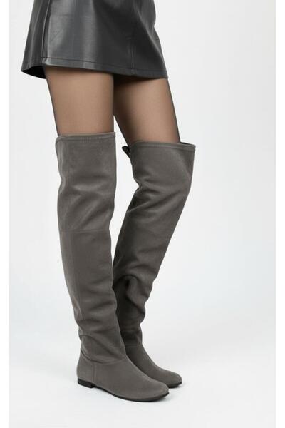 37Numara CIZME DE CĂLĂRIE PÂNĂ LA GENUNCHI DIN PIELE ÎNTOARSĂ GRI