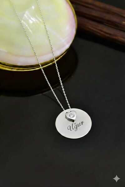 Papatya Silver 925 Ayar Gümüş Rodyum Kaplama Kalp Tektaş Plaka Kolye