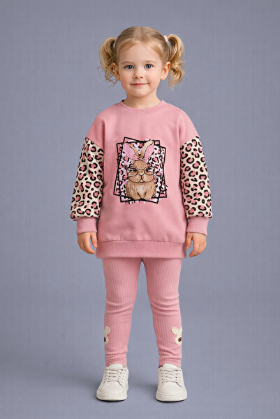 Beray Bebe Set pentru fete cu mâneci imprimeu leopard Tavşan cu imprimeu mate...