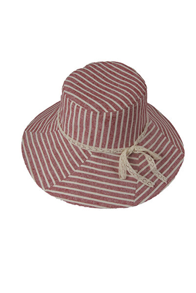 Bay Şapkacı قبعة نسائية مخططة من الكتان 1313