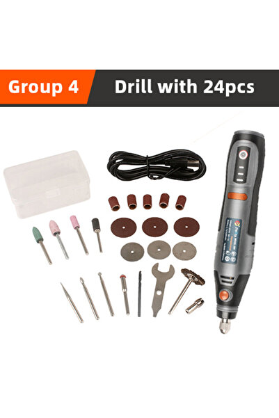 Choice مثقاب دريميل صغير لاسلكي دوار USB، 24 قطعة، 21000 دورة في الدقيقة، قلم...