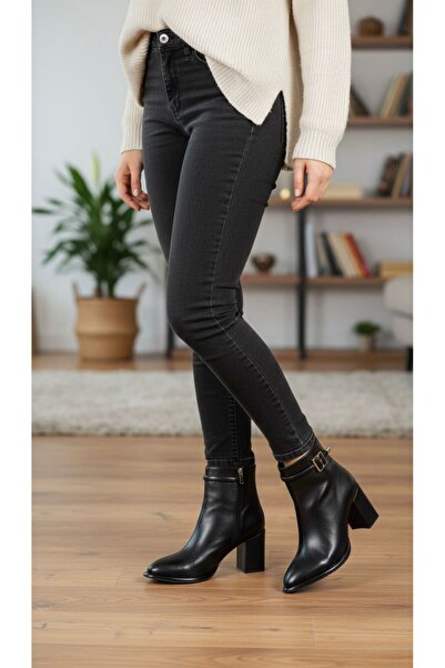 PUNTO 655458 Блестящи кожени ботуши с цип и дебел ток „HEEL 7.5 CM”