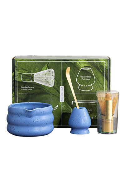Choice1 طقم ماتشا ياباني أزرق مكون من أربع قطع، وعاء ماتشا مع فوهة، من عهد أس...