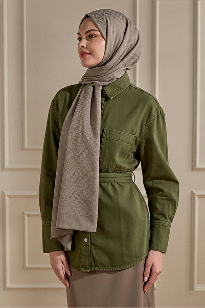 SilkTouch Bej Piramit Monogram Desen Mercan Şal