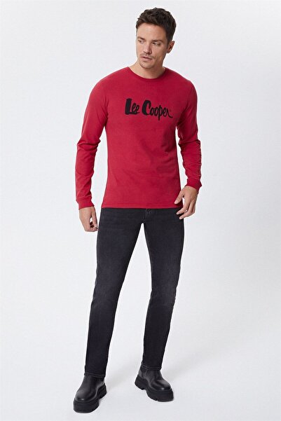 Lee Cooper Zayne Men's 100% Cotton O-Neck Long Sleeve T-Shirt Red