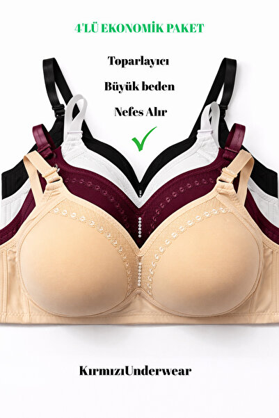 Kırmızı 4-Piece Unpadded Shaping / Sculpting Bra Set |   Lace Stone Detailed ...