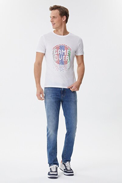 Lee Cooper Gameover Erkek %100 Pamuk Bisiklet Yaka T-Shirt Beyaz