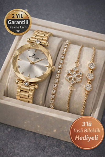 Daniel Klein Marka Orijinal Altın Renk 2 Yıl Garantili Kesme Cam Kadın Kol Sa...