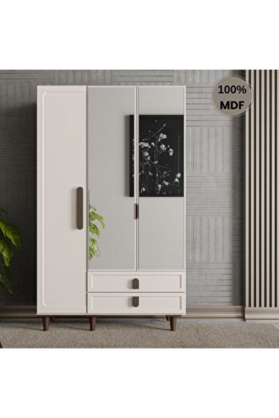 comiet Himalaya ayaklı tasarım aynalı 3 kapak MDF Gardırop
