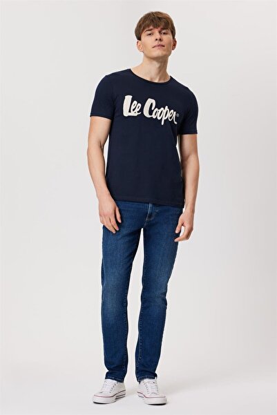Lee Cooper Londonlogo Чоловіча футболка з круглим вирізом, 100% бавовна, синя