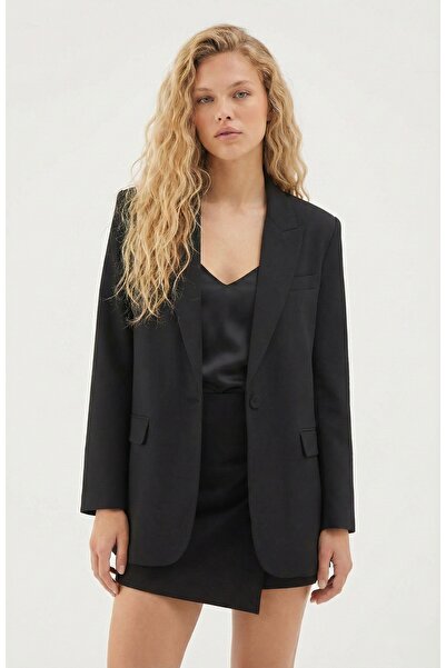 Ivy Clo Siyah Astarlı Kruvaze Blazer Ceket