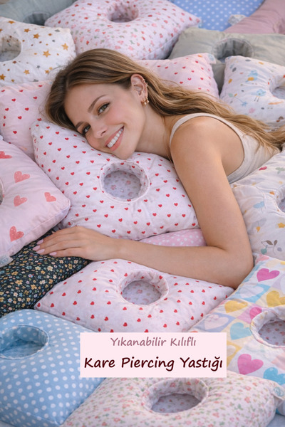 moonzy - minimalist & cozy Kare Piercing Yastığı – %100 Pamuk, Ağrılı Kulak İ...