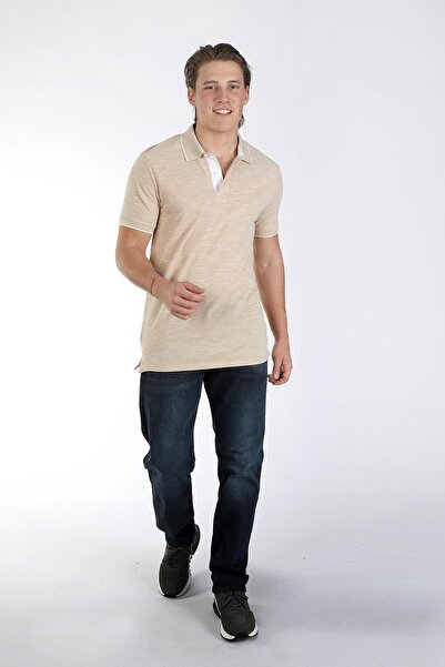 Lee Cooper New Jake Men's Pique Polo Neck T-Shirt Beige