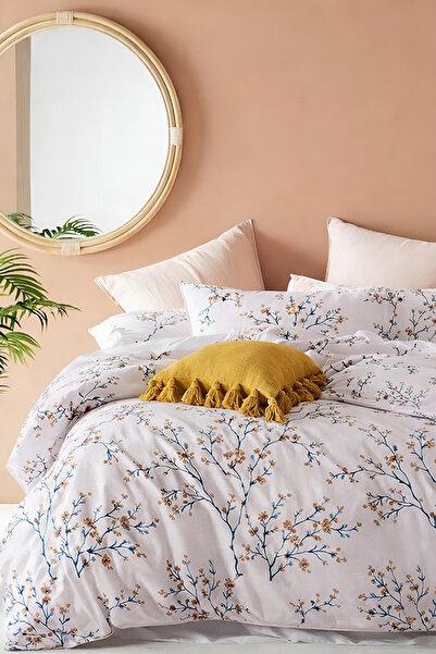 İQON طقم غطاء لحاف ملاءة سرير مزدوج اللون بيج