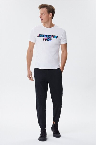 Lee Cooper Burns Erkek %100 Pamuk Bisiklet Yaka T-Shirt Beyaz