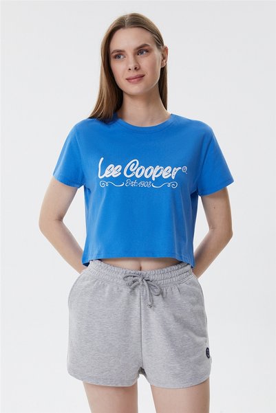 Lee Cooper Britney Women's 100% Cotton Crew Neck T-Shirt Blue