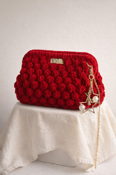 vmdesign El Örgüsü Kadife Clutch Çanta