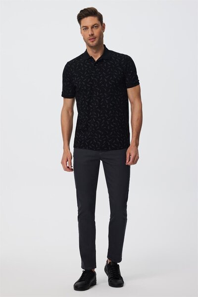 Lee Cooper تي شيرت نيو باين للرجال 100% قطن بياقة بولو باللون الأسود