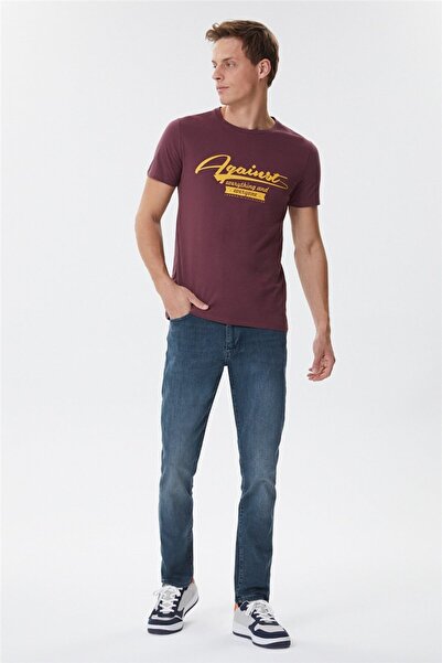 Lee Cooper Against Men's 100% Cotton Crew Neck T-Shirt Plum