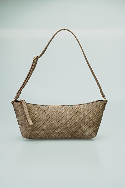 KISCHE Knitted Patterned Mink Mini Shoulder Bag with Adjustable Strap, Zipper...