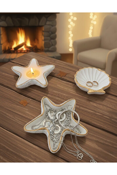 VESTA Concept Sea Themed 3-Piece Decorative Set: Oyster & Starfish Jewelry St...