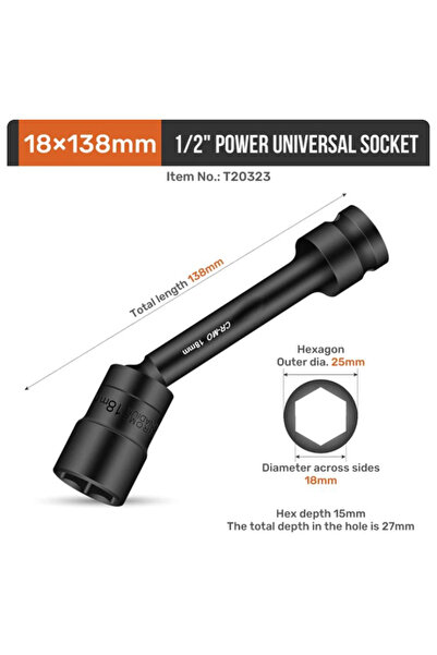 Choice 13mm Impact Swivel Hex Socket Head Adapter 1/2-Inch Drive Universal Jo...