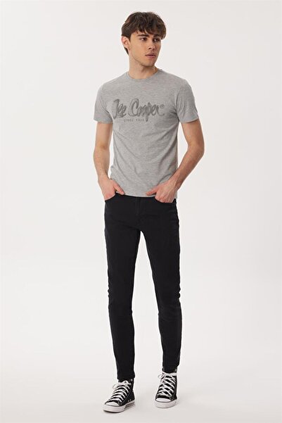 Lee Cooper Drawinglogo Erkek %100 Pamuk O Yaka T-Shirt Gri Melanj