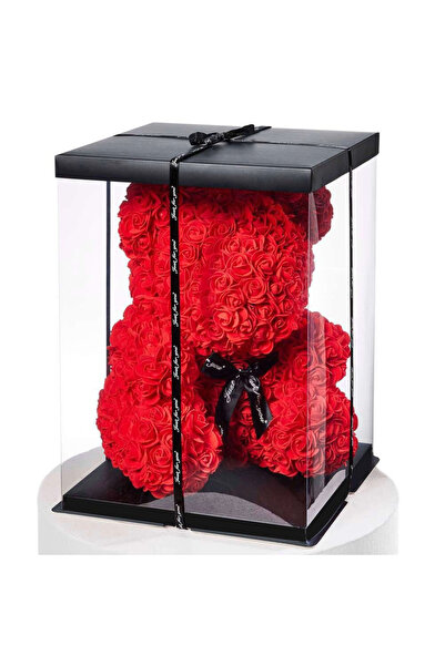 Zet Ursuleț de pluș roșu din trandafiri artificiali – 18 cm | Cadou romantic ...
