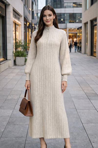 semela فستان طويل بتفاصيل سحاب من قماش الفيتيل للموسم الجديد (130 سم)