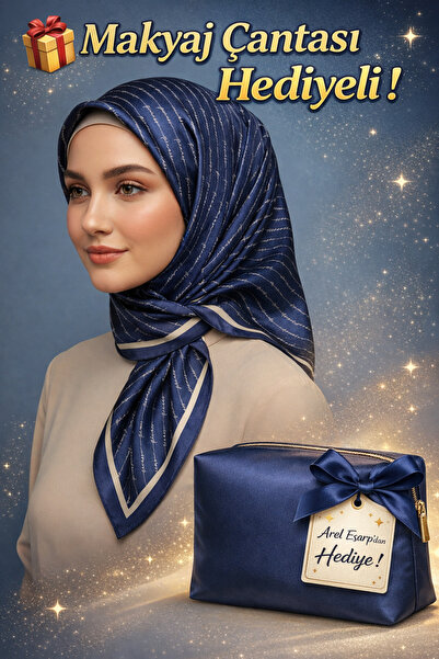 Picasso وشاح كريستالي بلون أزرق داكن - بيج بمظهر حريري - تصميم أنيق بنسيج الت...