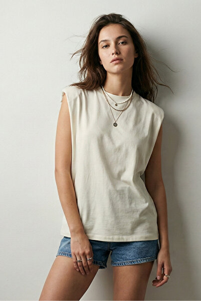 Elemge 100% Cotton Single Jersey T-Shirt Women's Ecru T-Shirt Batwing Sleeves...