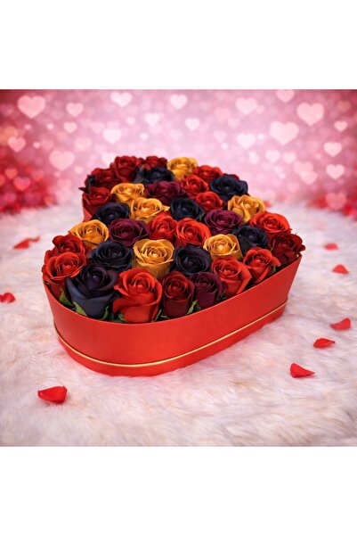 velve Aranjament floral Miracle Blossom cutie inima cu 29 trandafiri sapun, p...