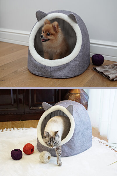 Helen's Home Keçe Kedi ve Köpek Evi Yumuşak Pet Yatağı Kulübe Konforlu Kedi K...