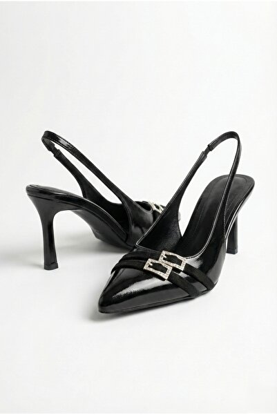 JOİN POLO Women's Patent Leather Double Buckle Detailed Strappy Pointed Toe S...