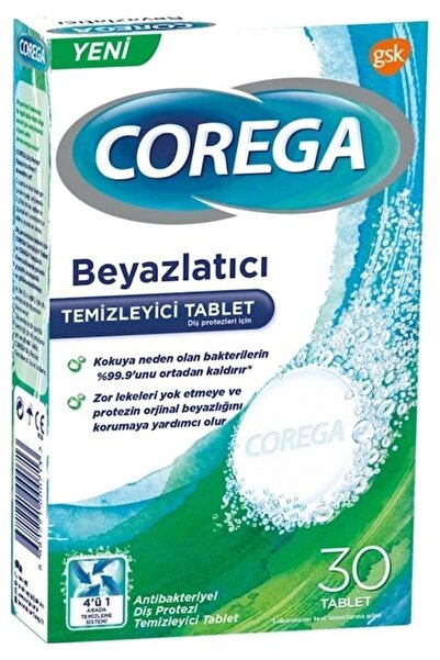 Corega Beyazlatıcı Diş Protezi Temizleyici Tablet 30'lu