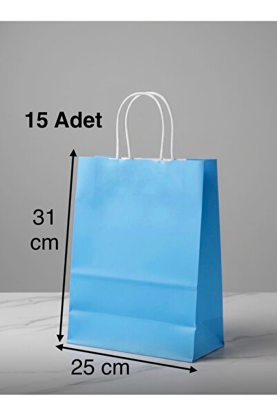 e Erta Mavi Renkli Kraft Çanta 25x31 Cm 15 Adet Hediye Poşeti , Hediye Paketi...