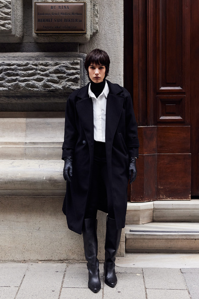 FACETTE Palton lung Linea Apoletli, negru