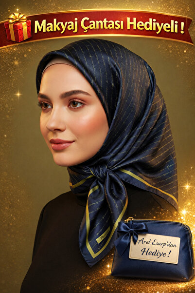 Picasso İpek Görünümlü Lacivert - Yeşil Kristal Eşarp – Twill Şık Tasarım 90x90