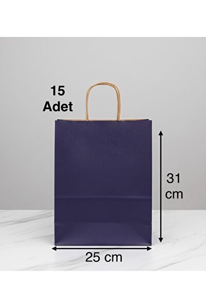 e Erta Lacivert Renkli Kraft Çanta 25x31 Cm 15 Adet Hediye Poşeti , Hediye Pa...
