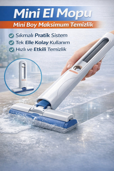 HGROUP Pratik Taşınabilir Mini El Mopu - Kendinden Sıkmalı Paspas - Pratik Te...