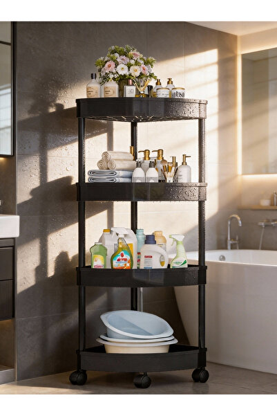 Generic رف زاوية ثلاثي من البلاستيك بأربع طبقات من ليون هوم أسود لتخزين الأدو...