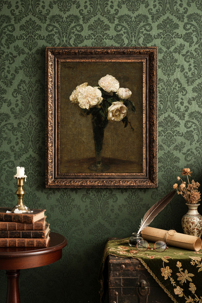 epiqart Vazoda Güller - Vintage Desenli Çerçeve