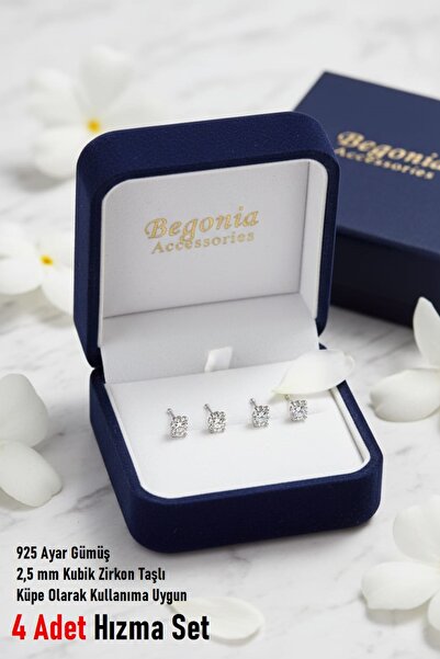 Takıparkxs 925 Ayar Gümüş Zirkon Taşlı Çivi Arkası Toplu Hızma Küpe 4 Adet Se...
